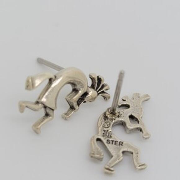 Prankster Kokopelli 925 Precious Sterling Silver Pierced Earrings - Picture 4 of 10